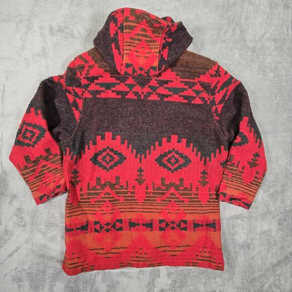 Vintage Woolrich Men's Large Red Aztec Southwestern Hooded Wool Chore Coat - Picture 2 of 11